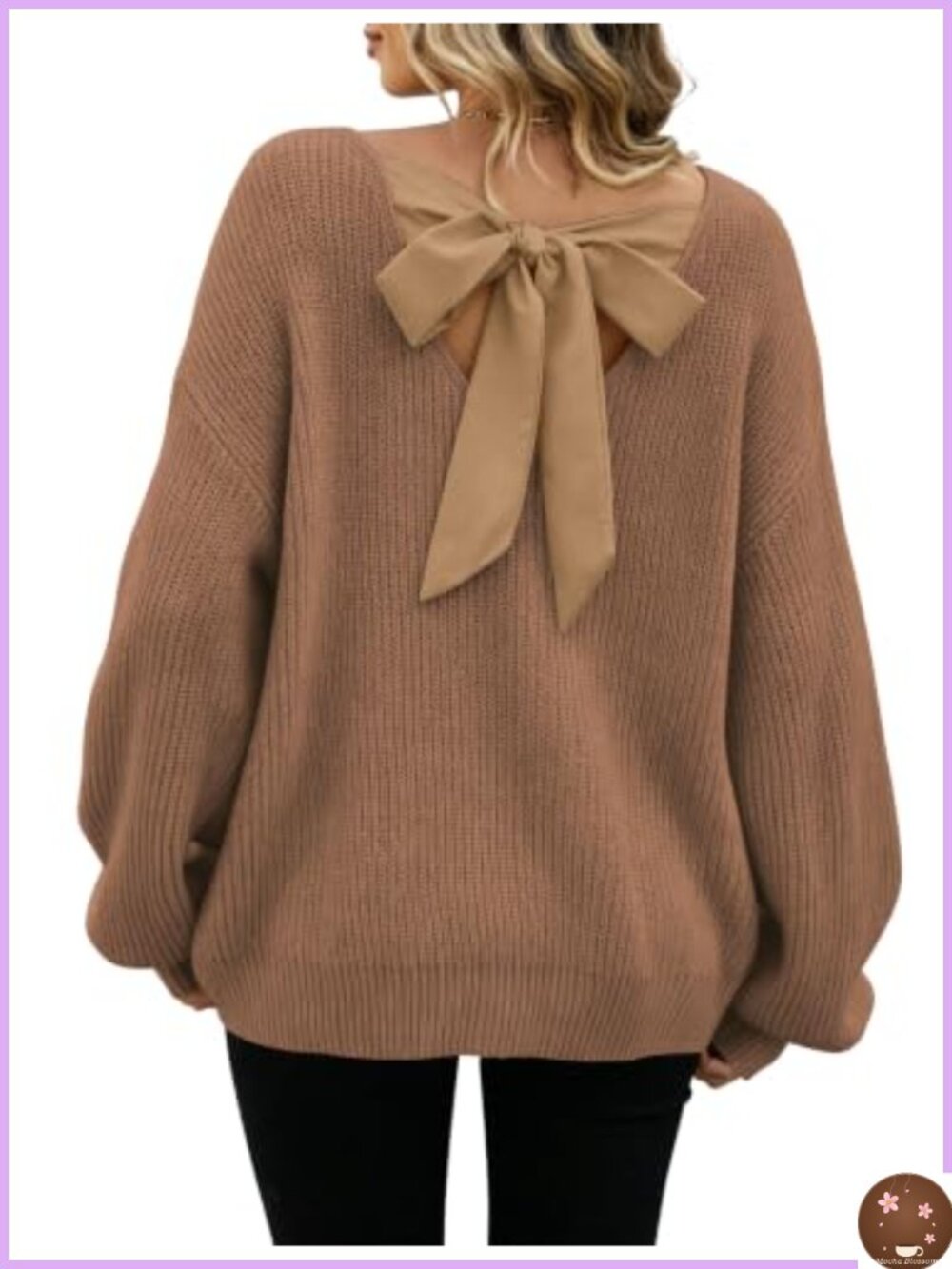 Womens Chunky Knit Sweater Back Bow Backless Pullover Ribbed Cable Knit